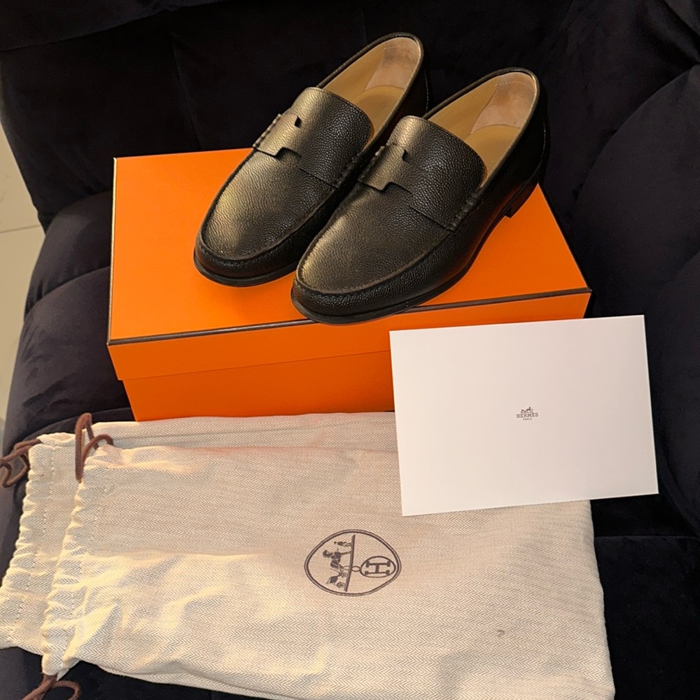 Hermes Grained Calfskin Mens Duke Loafer